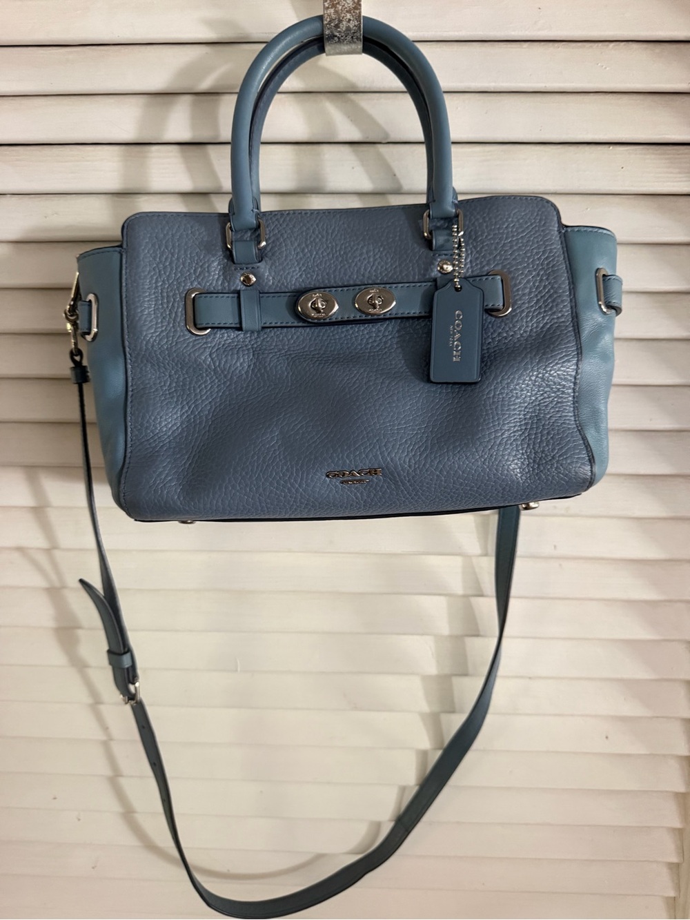 Coach Blue Leather Satchel with Removable Strap and Wallet